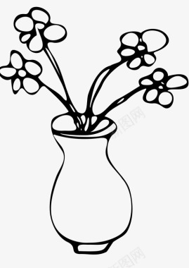 植物鲜花花瓶花束涂鸦图标