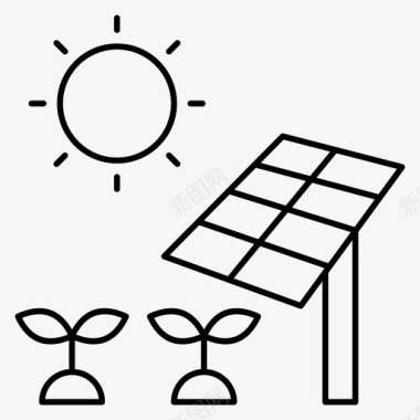 农作物线条太阳能电池板农作物植物图标