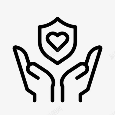 盾牌手和健康保护心脏盾牌图标