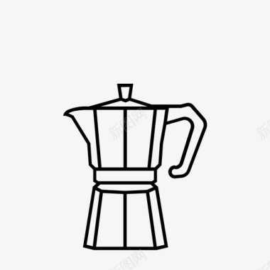咖啡壶浓缩咖啡瓶子和玻璃杯图标
