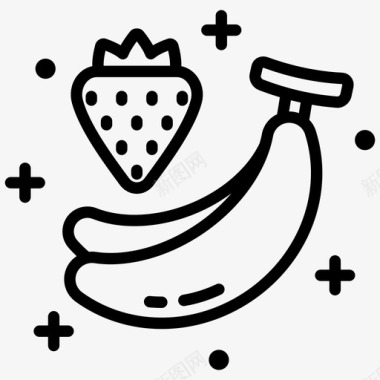 草莓背景草莓和香蕉新鲜水果果汁配方图标