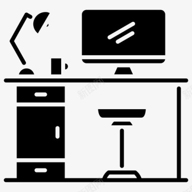 办公空间电脑桌笔记本电脑办公室图标