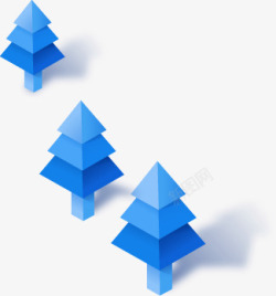 立体几何蓝色折纸树素材