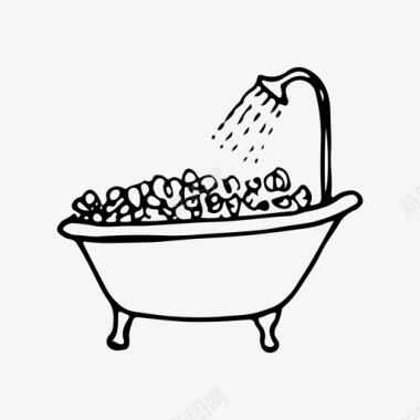 手绘本浴缸浴室泡沫图标