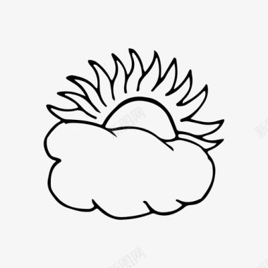 手绘易拉罐云和太阳多云晴天图标