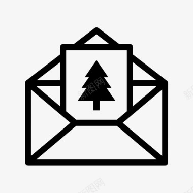 圣诞邮件卡与树假日冬季图标