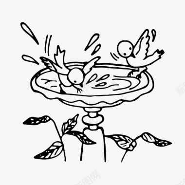 手绘卡通鸟鸟饮碗自然水图标