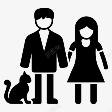 彩绘宠物有宠物的家庭夫妻散步家庭时间图标