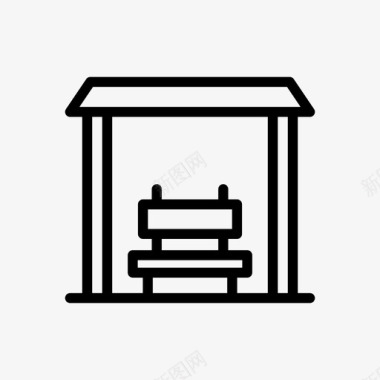 公共标识红公共汽车站长凳书桌图标