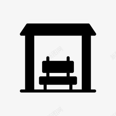 公共标识红公共汽车站长凳书桌图标