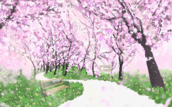 公园免扣图樱花林手绘元素图高清图片