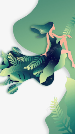女神节装饰卡通人物植物装饰元素图高清图片