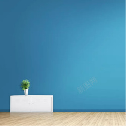 室内背景蓝色白色柜子花素材