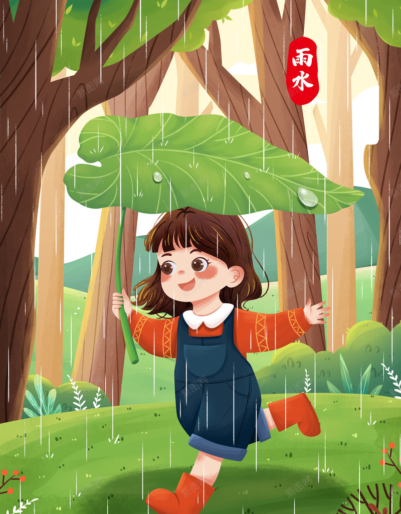 雨水节气卡通小女孩树林玩耍psd设计背景_88icon https://88icon.com 雨水 节气 卡通 小女孩 树林 玩耍 春天 背景图