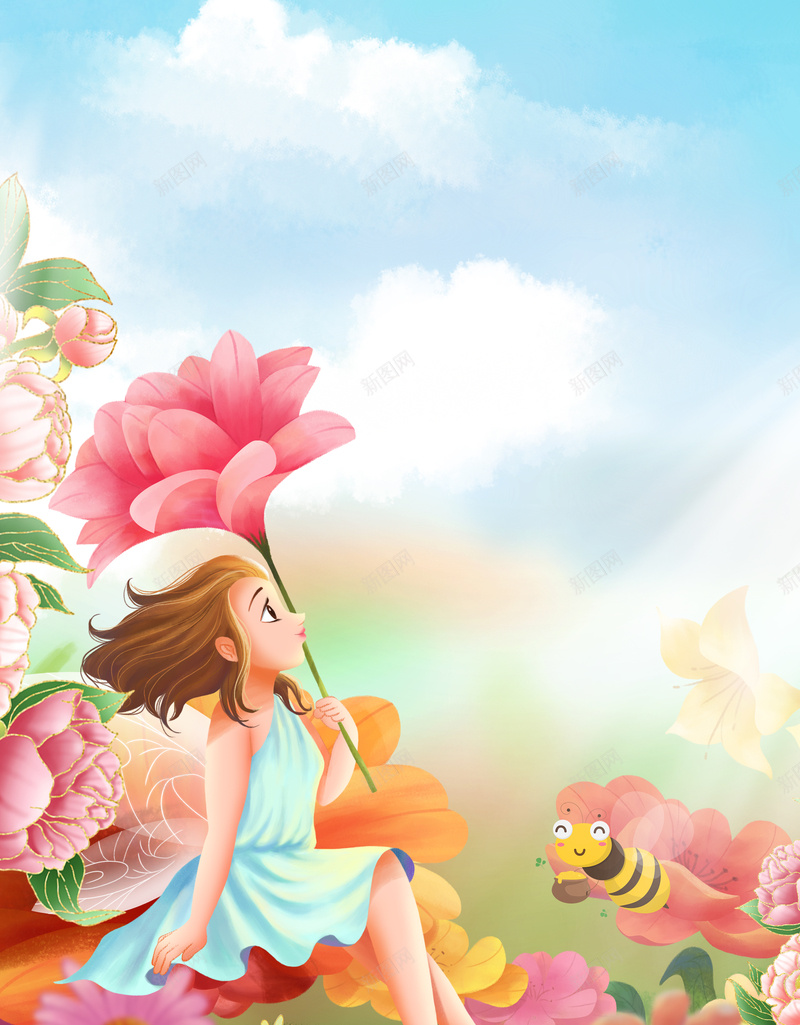 手绘春天花朵蜜蜂背景图psd设计背景_88icon https://88icon.com 手绘 春天 花朵 蜜蜂 背景图 卡通人物