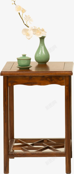现代高脚桌古风工笔画瓷杯花瓶高脚桌高清图片