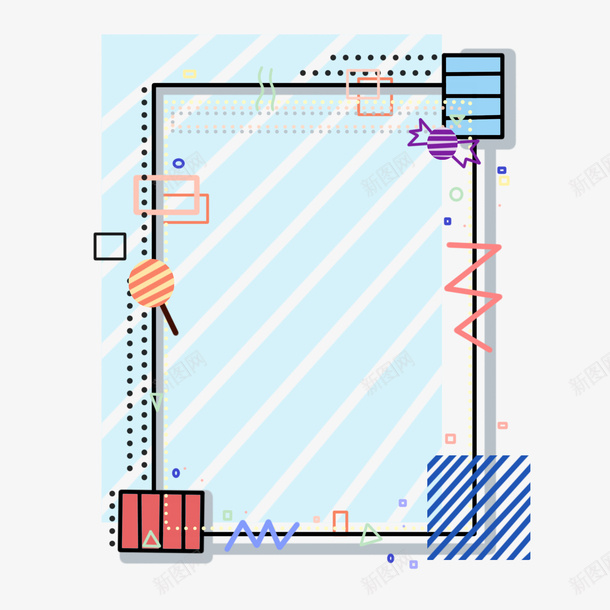 蓝色插画边框背景png免抠素材_88icon https://88icon.com 大气背景 简单背景 高大上背景 边框