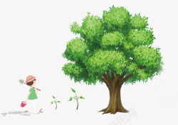 环保低碳生活小女孩植树节树苗素材