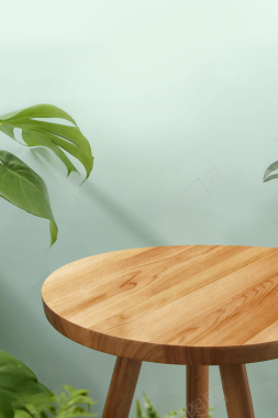 木桌绿植台面背景