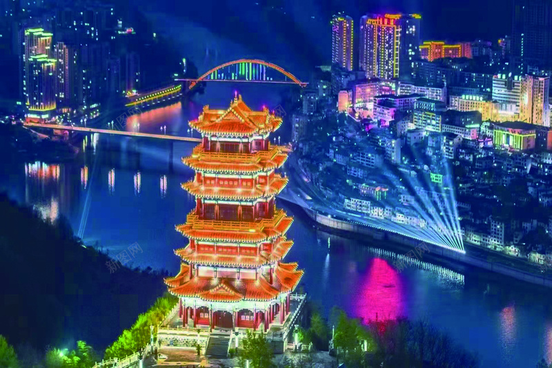 陕西紫阳风光夜景jpg设计背景_88icon https://88icon.com 陕西紫阳 夜景 灯光 自然风光