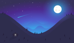 山谷蓝色的夜空流星插画2高清图片
