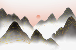 中国风山水松中国风山山峦白云缭绕高清图片