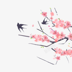 春天春季桃花树枝花枝燕子元素素材