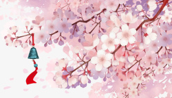 手绘铃铛樱花树铃铛手绘元素图高清图片