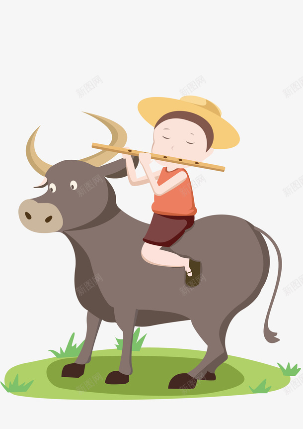 清明节牧童吹笛元素ai免抠素材_88icon https://88icon.com 清明节 牧童 吹笛 小孩 牛
