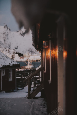 村落傍晚雪风景背景