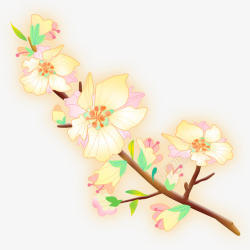 梨花树清明节梨花桃花树枝手绘清新装饰元素高清图片