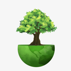 卡通风植树节地球环保绿树素材