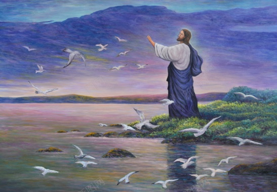 复古油画耶稣观赏景背景