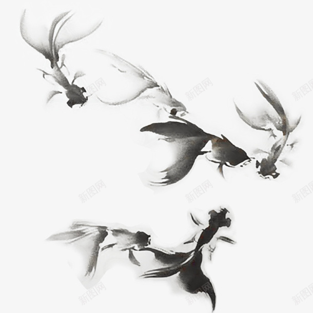 水墨系列山水画之金鱼群png免抠素材_88icon https://88icon.com 传统风景画 山水画 山水画壁纸 水墨 系列 金鱼