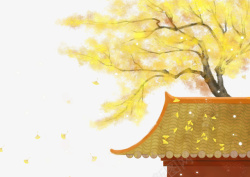 秋天树木素材秋天树木树叶屋檐高清图片