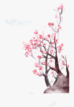 中国风梅树精美手绘水墨中国风梅花插画素材高清图片