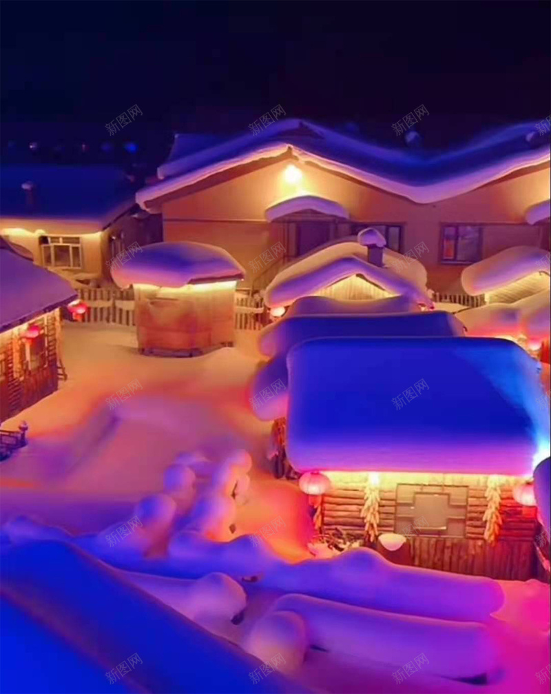 雪乡的浪漫小屋jpg设计背景_88icon https://88icon.com 雪乡 夜景 浪漫 年