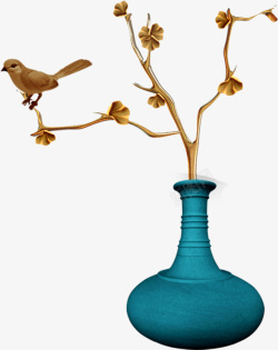 蓝色花瓶地产新中式花瓶高清图片