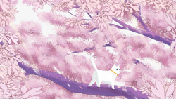 水彩猫春天手绘樱花樱花树猫高清图片