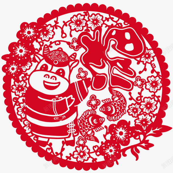 新年剪纸png免抠素材_88icon https://88icon.com 牛年 剪纸 窗花 春节