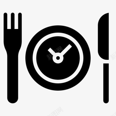 食物等待时间时钟餐具图标