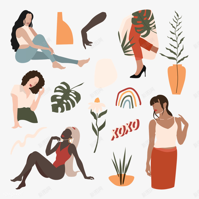 Female social media influencers collection transparent 插画png免抠素材_88icon https://88icon.com 插画