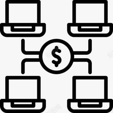 科技矢量金融插画笔记本电脑货币网络图标