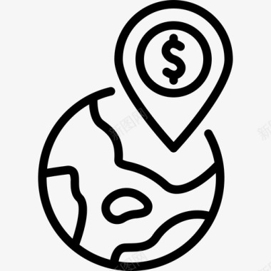 火焰美元图标世界别针美元地球图标