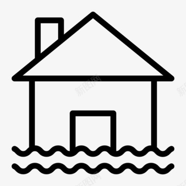 尖顶房子洪水灾难家图标