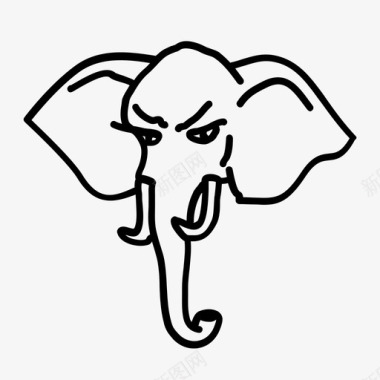 海里哺乳动物愤怒的大象动物头大耳朵图标