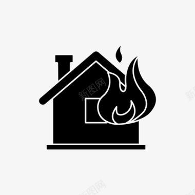 常用消防标识着火的房子火灾袭击消防员图标