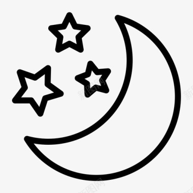 寒冷夜晚月亮和星星夜晚空间轮廓图标