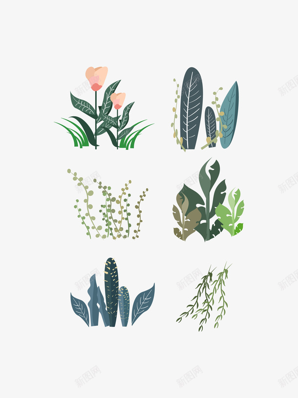 绿色植物叶子花朵卡通手绘插画元素png免抠素材_88icon https://88icon.com 绿色植物 叶子 花朵卡通 手绘插画元素