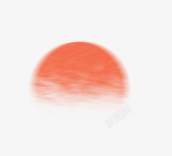 手绘红色太阳水墨风桔红夕阳高清图片